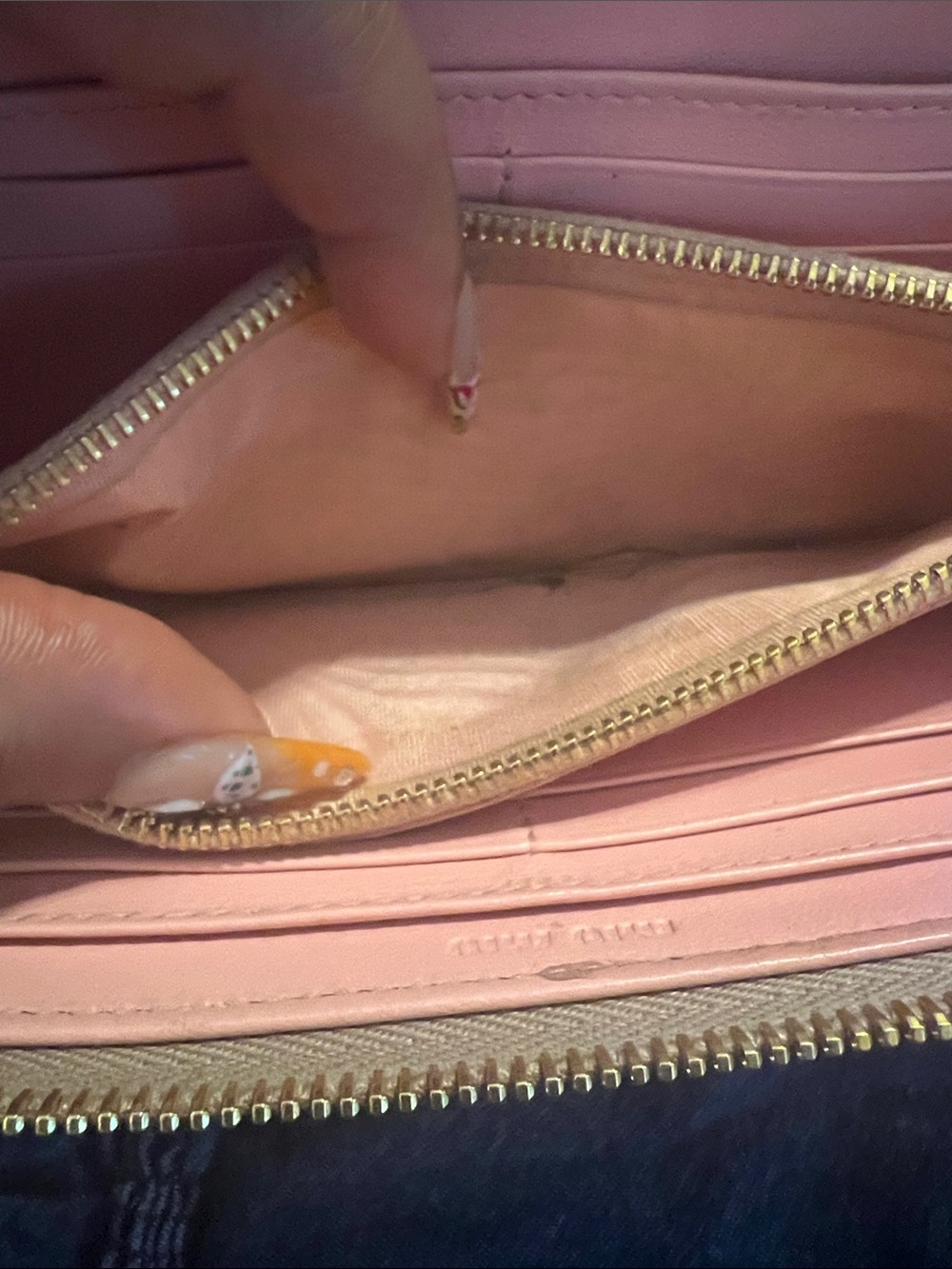 Miu Miu Peach/ Nude Patent Leather Bow Zip Around Project Wallet - Picture 9 of 9